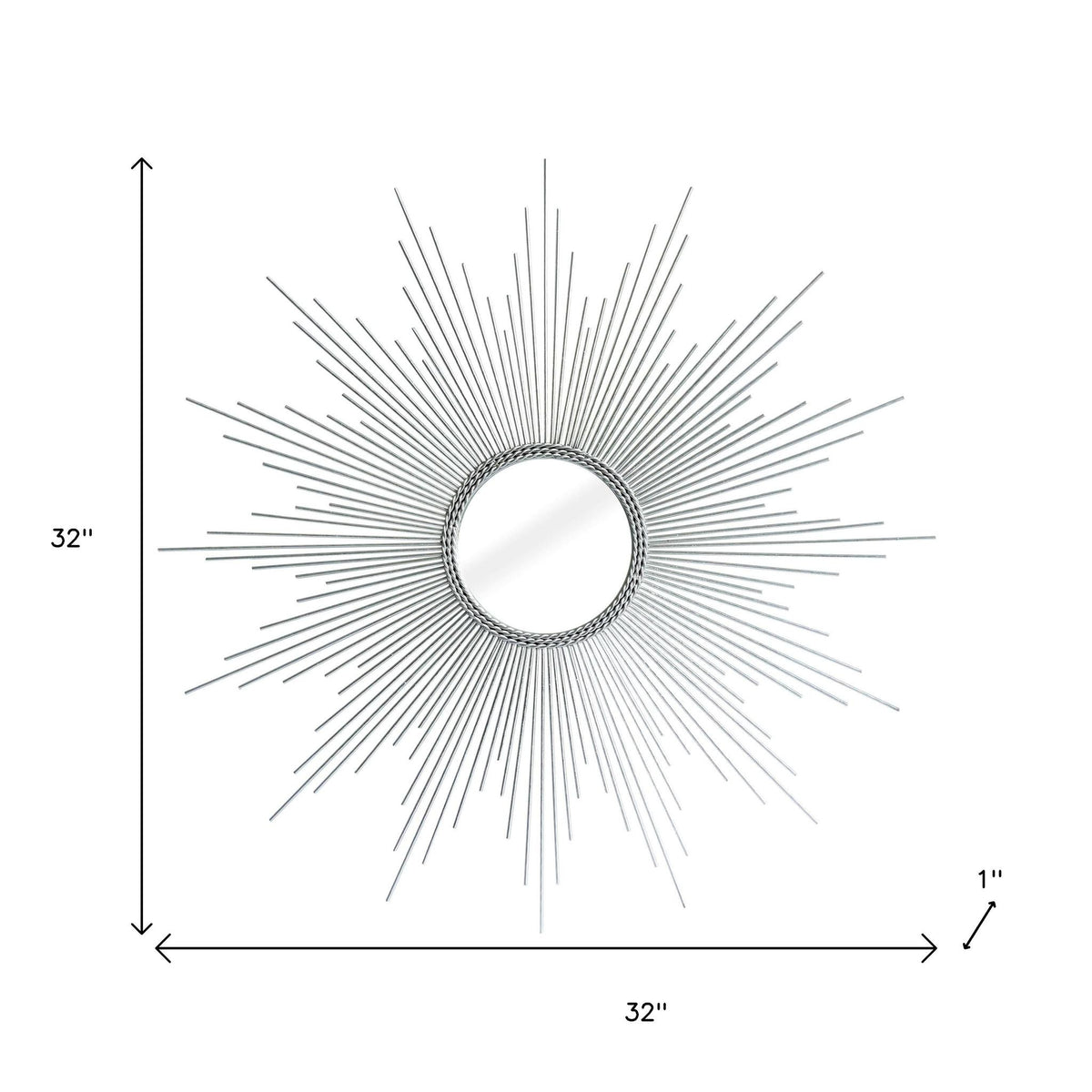 32" Silver Metal Sunburst Geometric Framed Accent Mirror