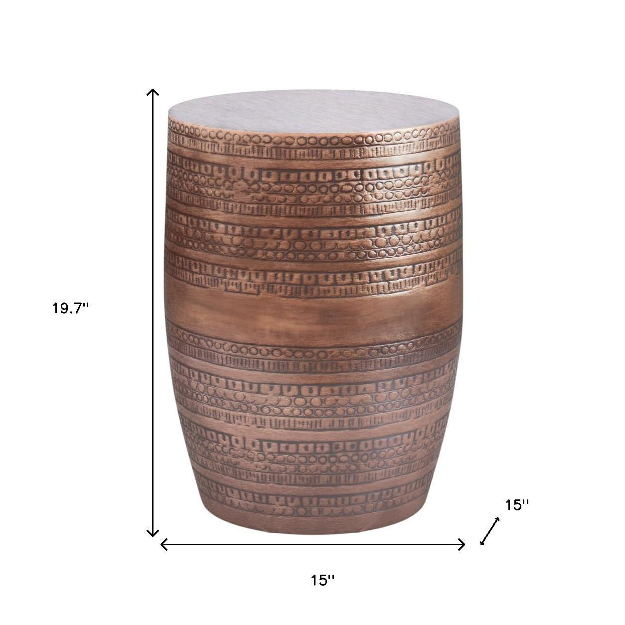 20" Textured Copper Distressed Iron Round Drum End Table