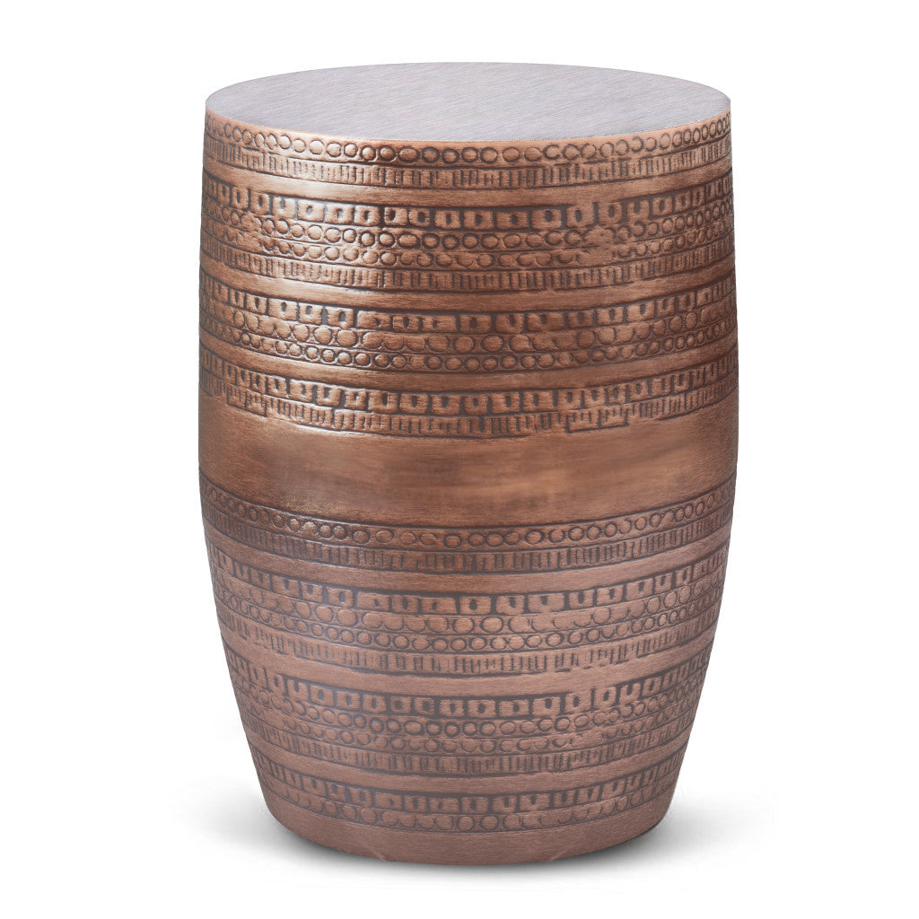 20" Textured Copper Distressed Iron Round Drum End Table