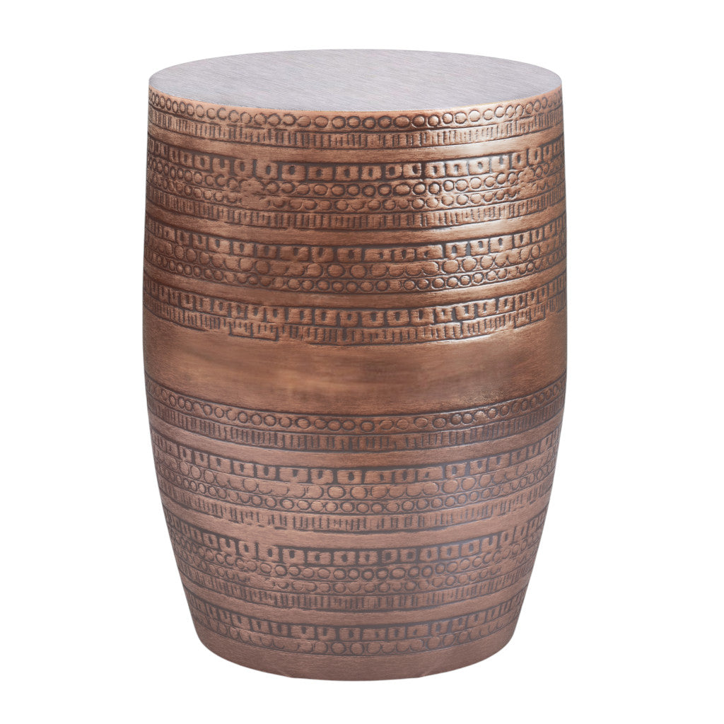 20" Textured Copper Distressed Iron Round Drum End Table