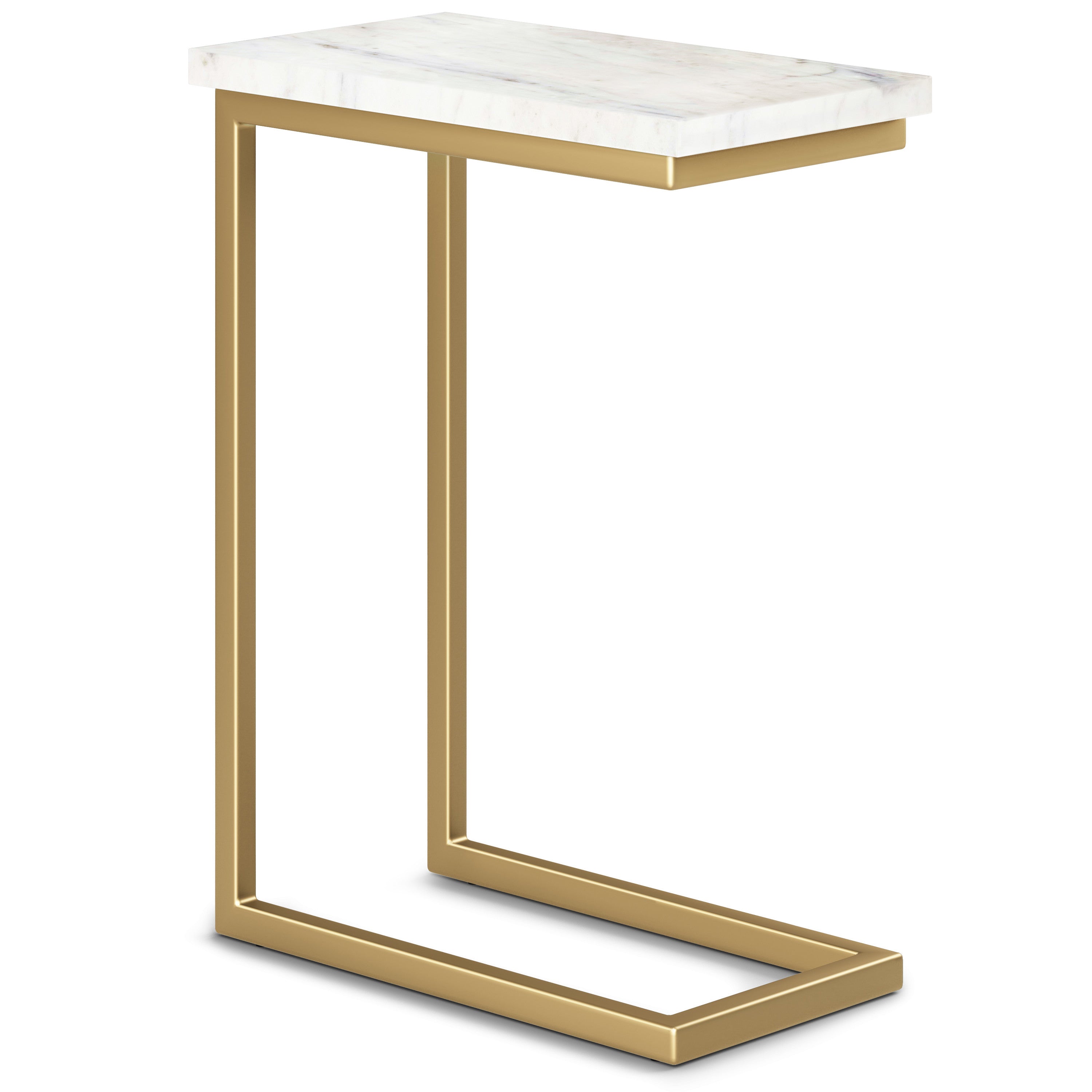 24" Glossy White and Gold Marble and Iron End Table