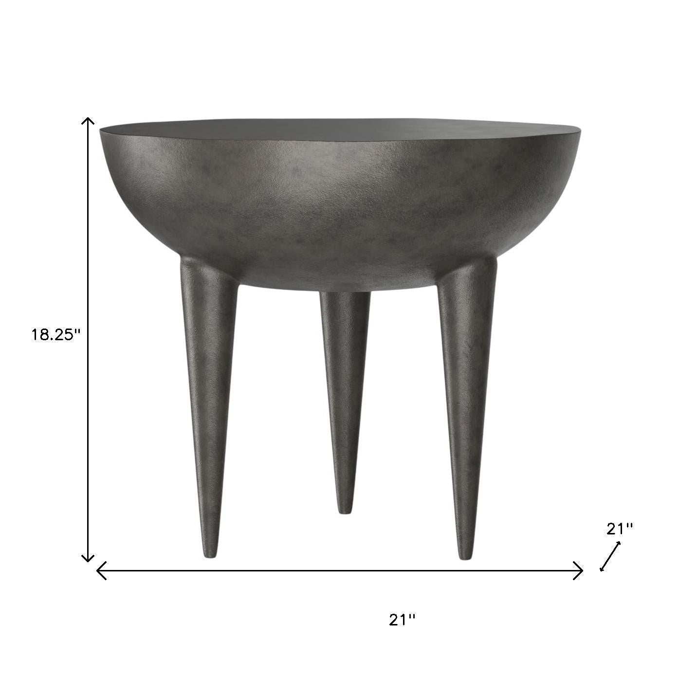 18" Matte Graphite Distressed Aluminum Round End Table
