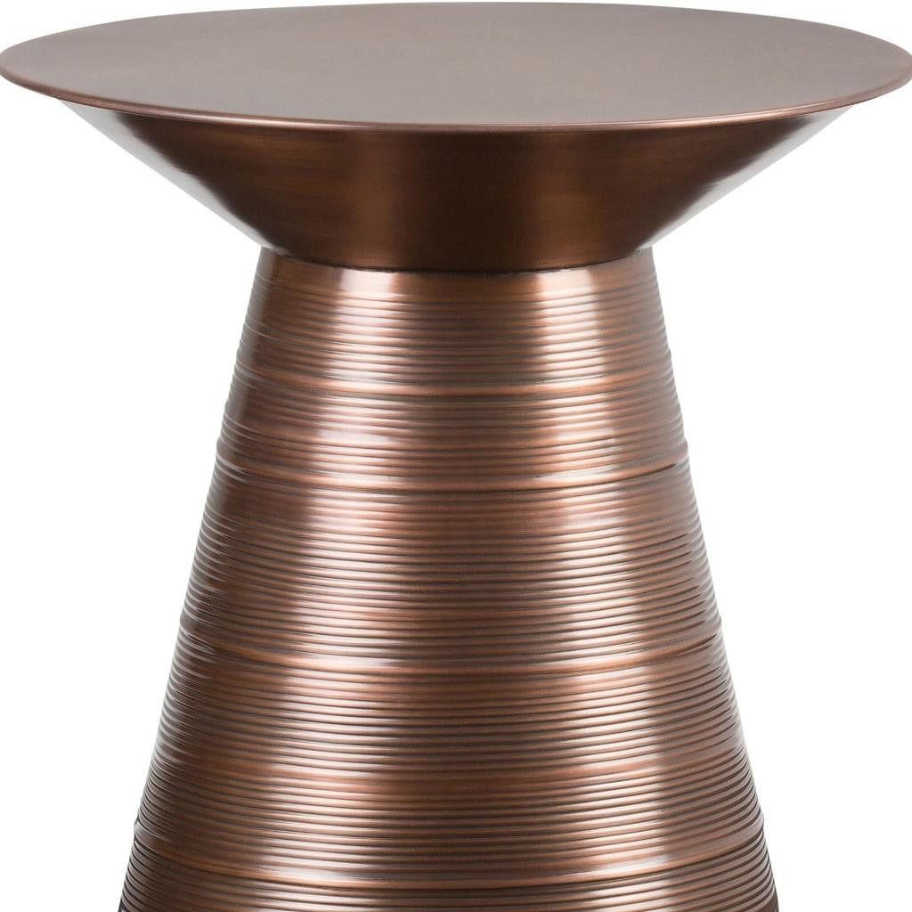 20" Textured Copper Distressed Iron Round Pedestal End Table