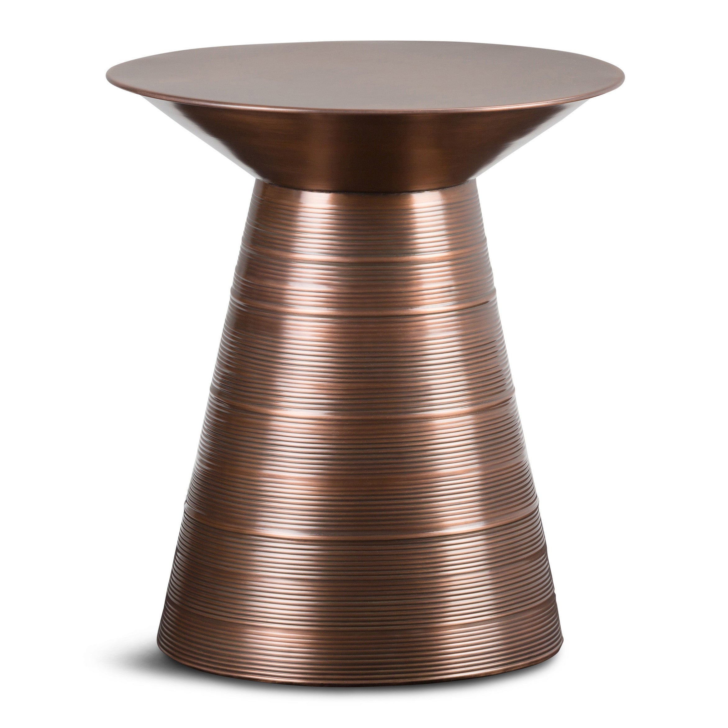 20" Textured Copper Distressed Iron Round Pedestal End Table