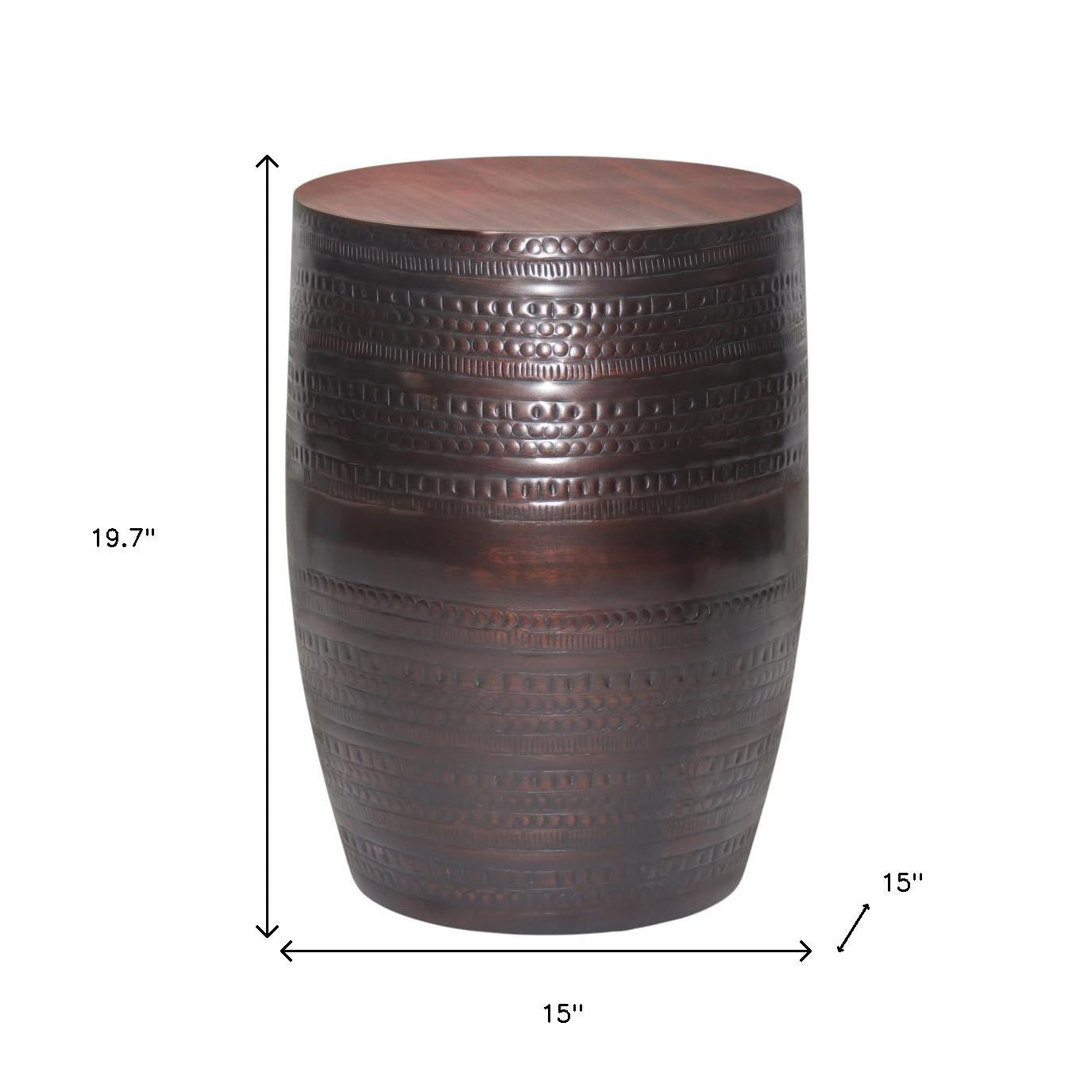 20" Bronze Bronze Iron Round Drum End Table