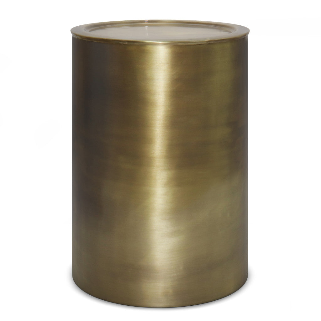 21" Antique Antiqued Gold Iron Round Drum End Table
