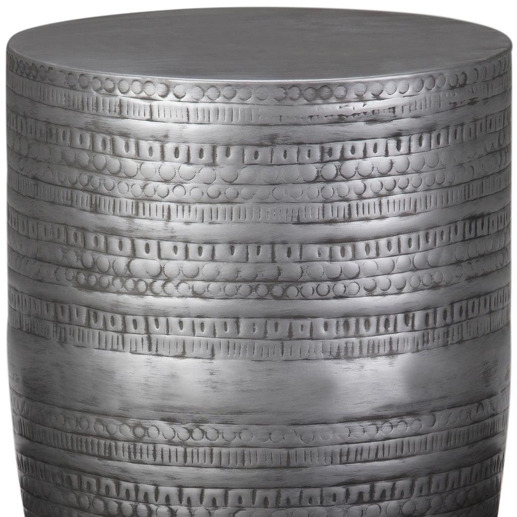 20" Antique Silver Distressed Iron Round Drum End Table