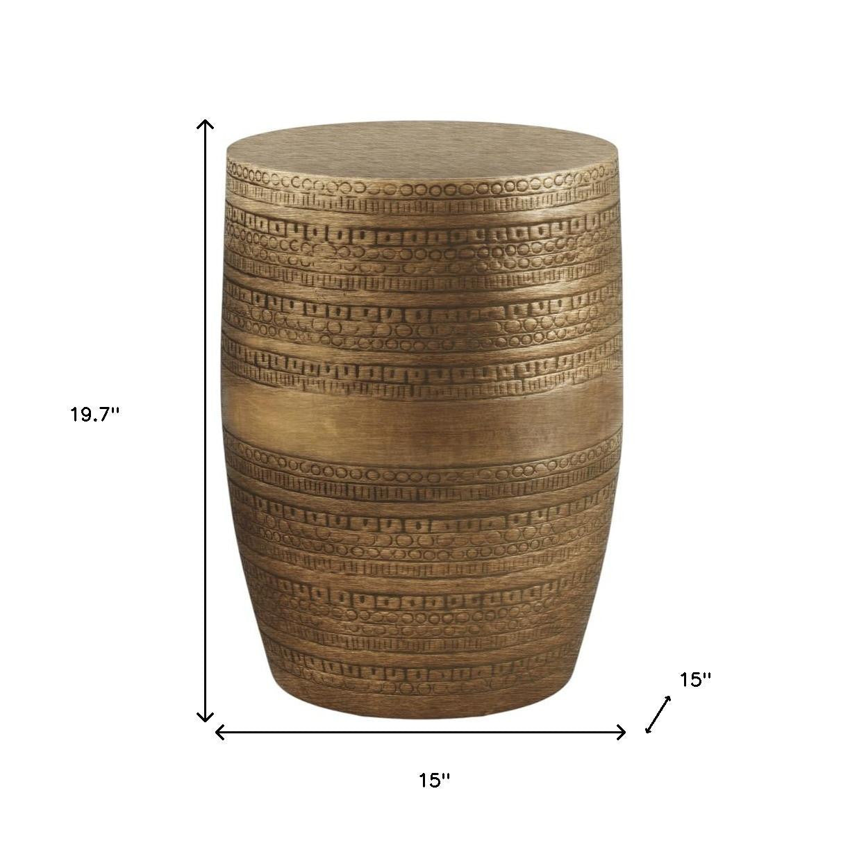 20" Textured Antiqued Gold Distressed Iron Round Drum End Table