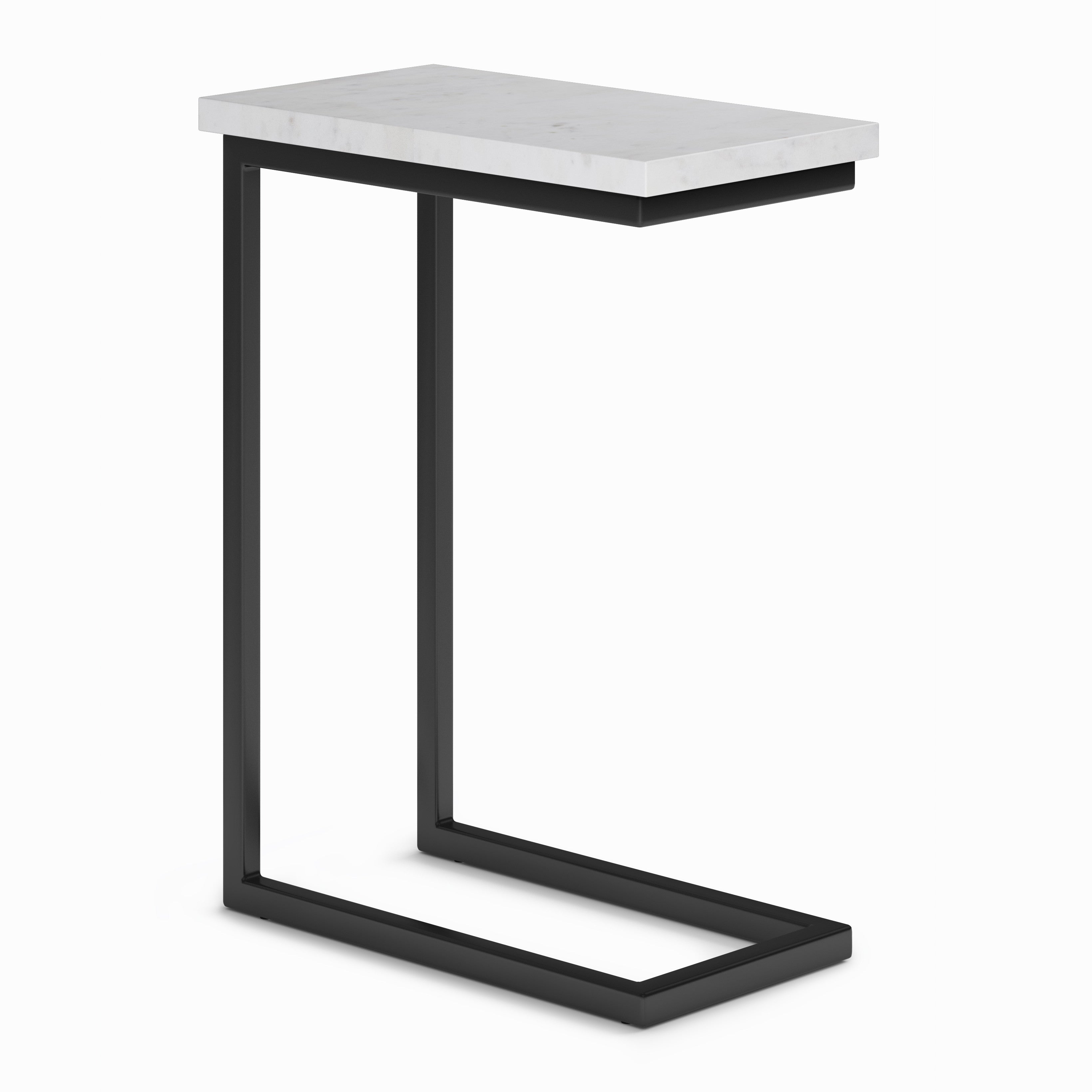 24" Glossy White and Black Marble and Iron End Table