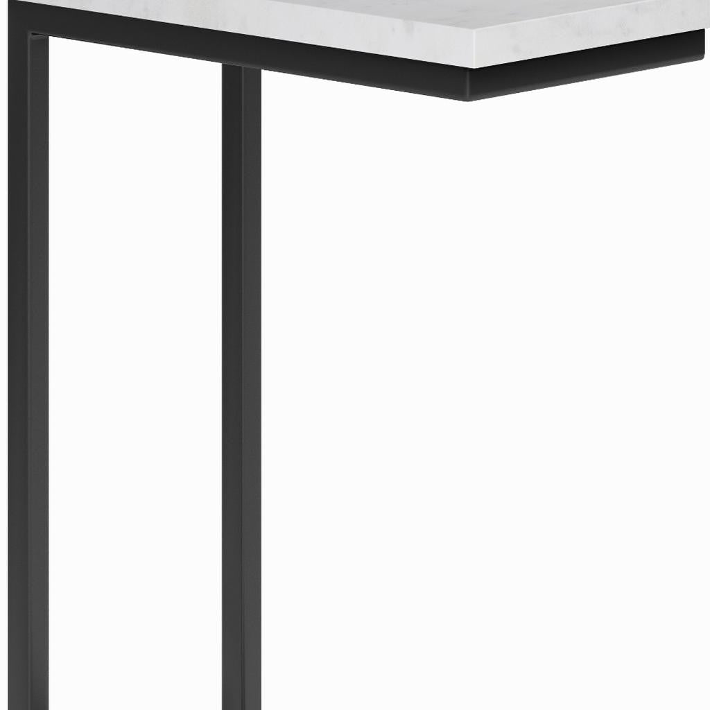24" Glossy White and Black Marble and Iron End Table