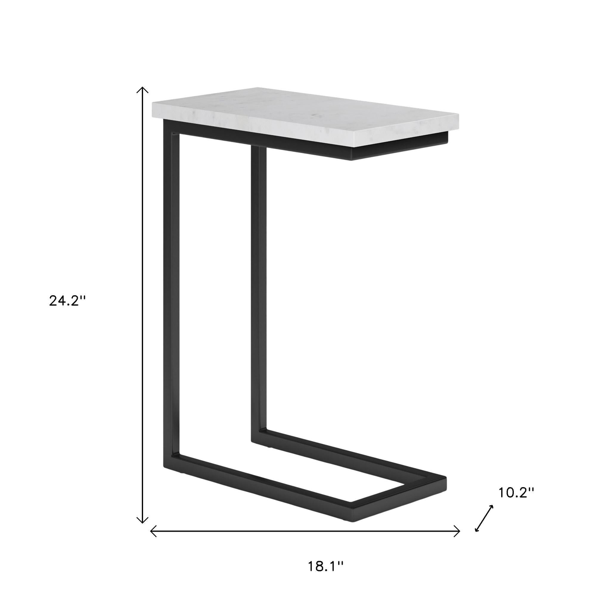 24" Glossy White and Black Marble and Iron End Table