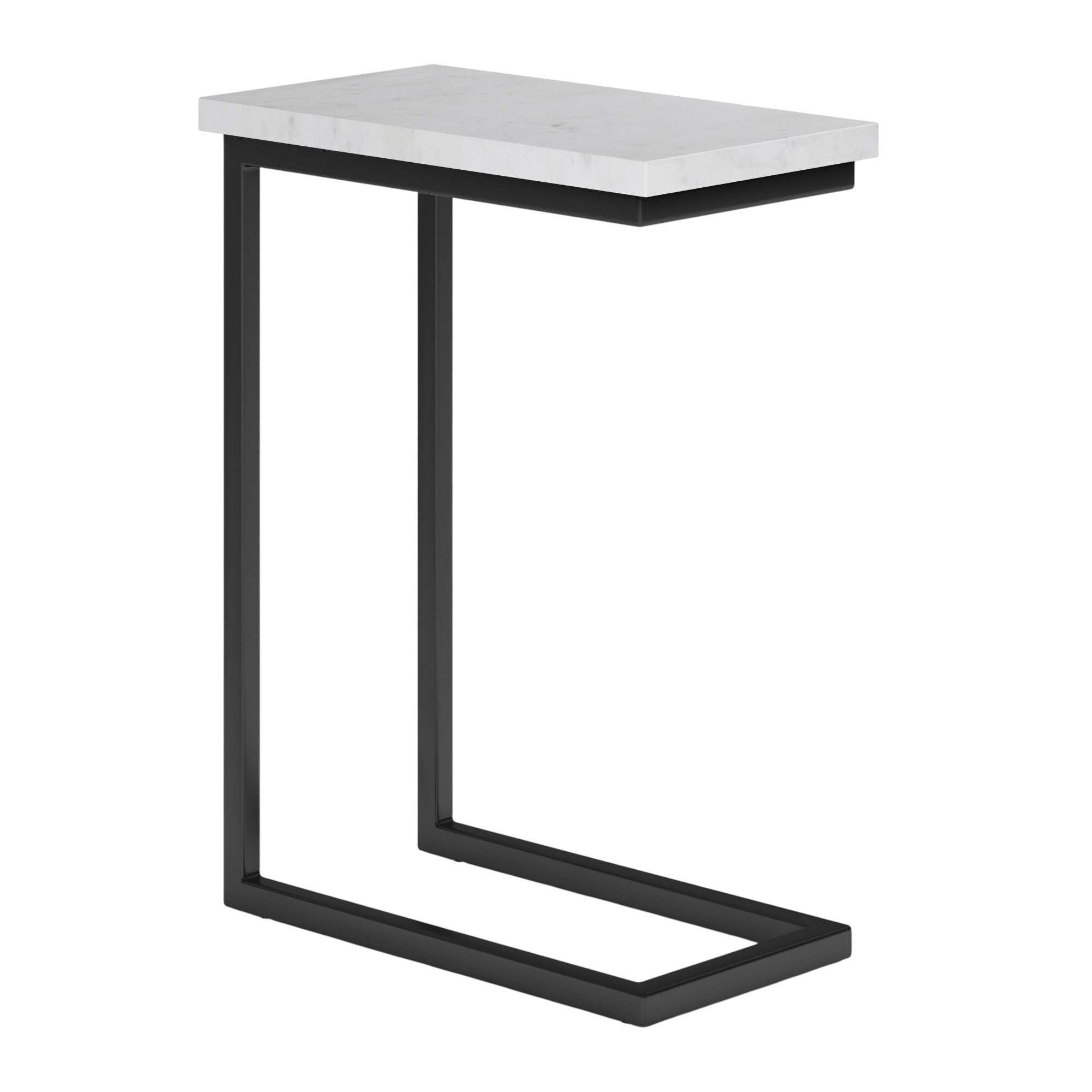 24" Glossy White and Black Marble and Iron End Table