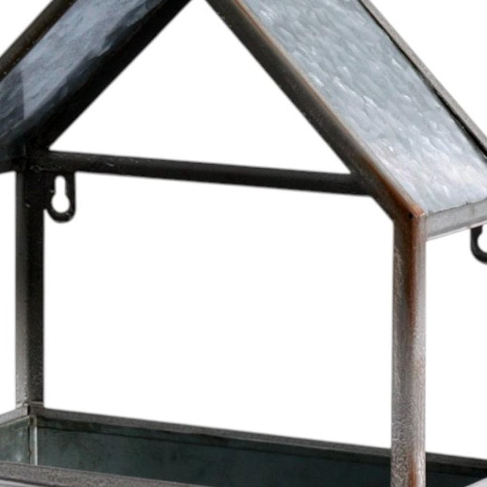 Set of Two Gray Galvanized Metal Novelty House Shaped Hanging Planters