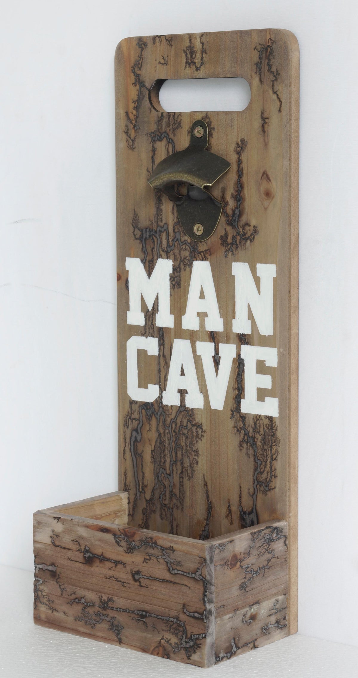 18" Brown Rustic Solid Wood Man Cave Bottle Cap Catcher Wall Decor