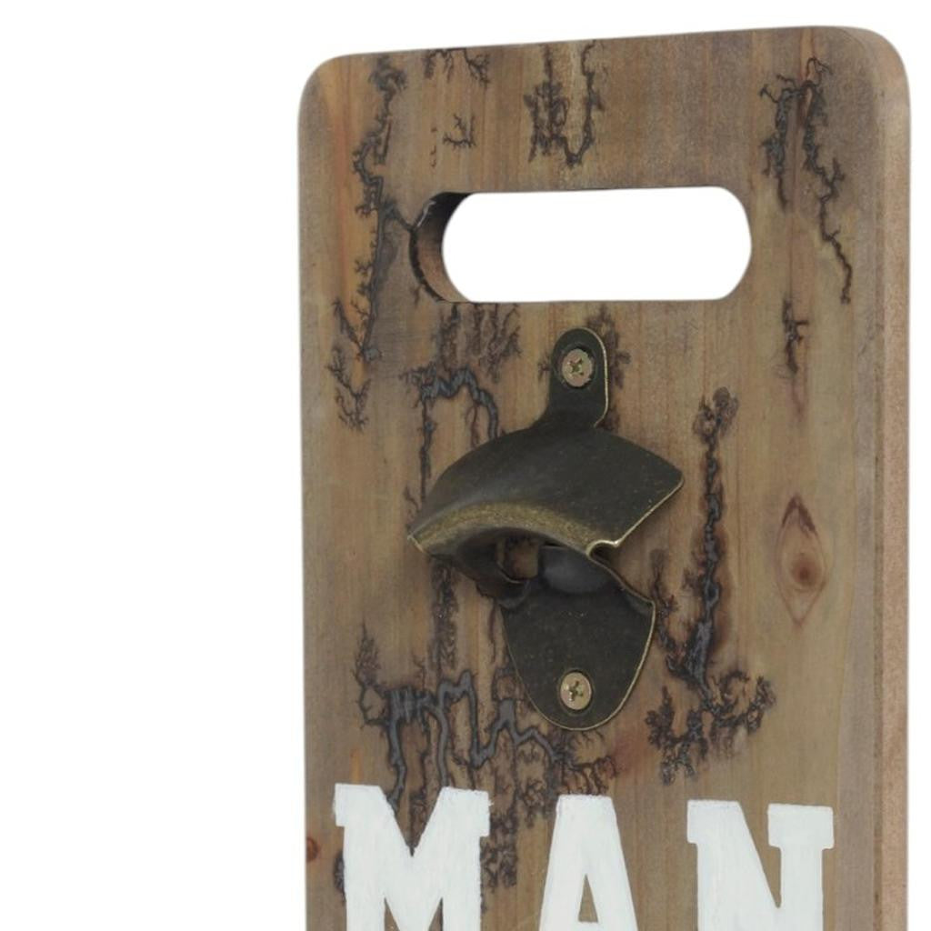 18" Brown Rustic Solid Wood Man Cave Bottle Cap Catcher Wall Decor
