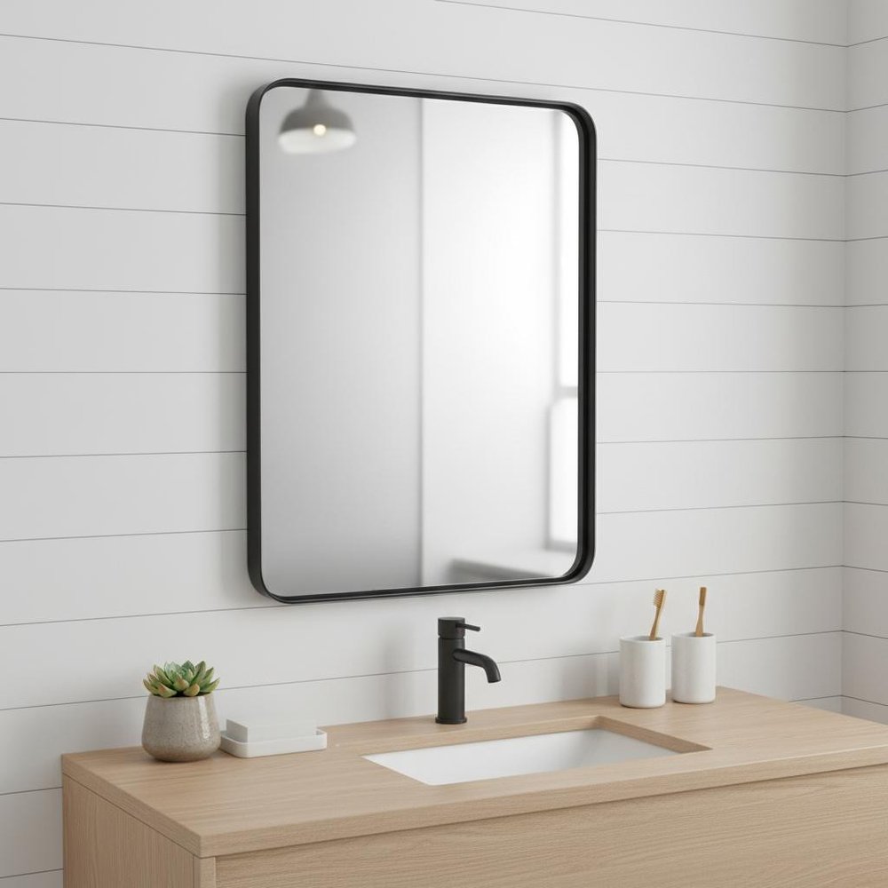 39" Black Metal Floating Framed Bathroom Vanity Mirror