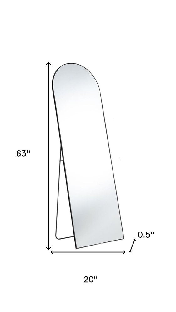 63" Black Metal Arch Freestanding and Wall Mount Framed Full Length Mirror
