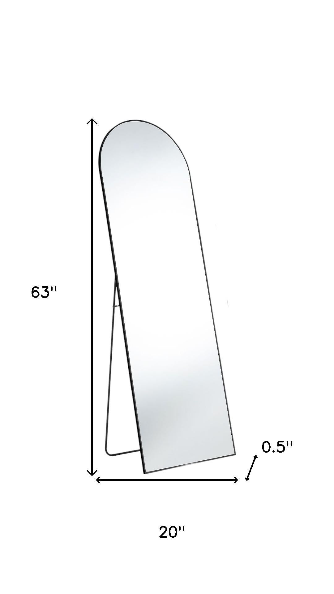 63" Black Metal Arch Freestanding and Wall Mount Framed Full Length Mirror