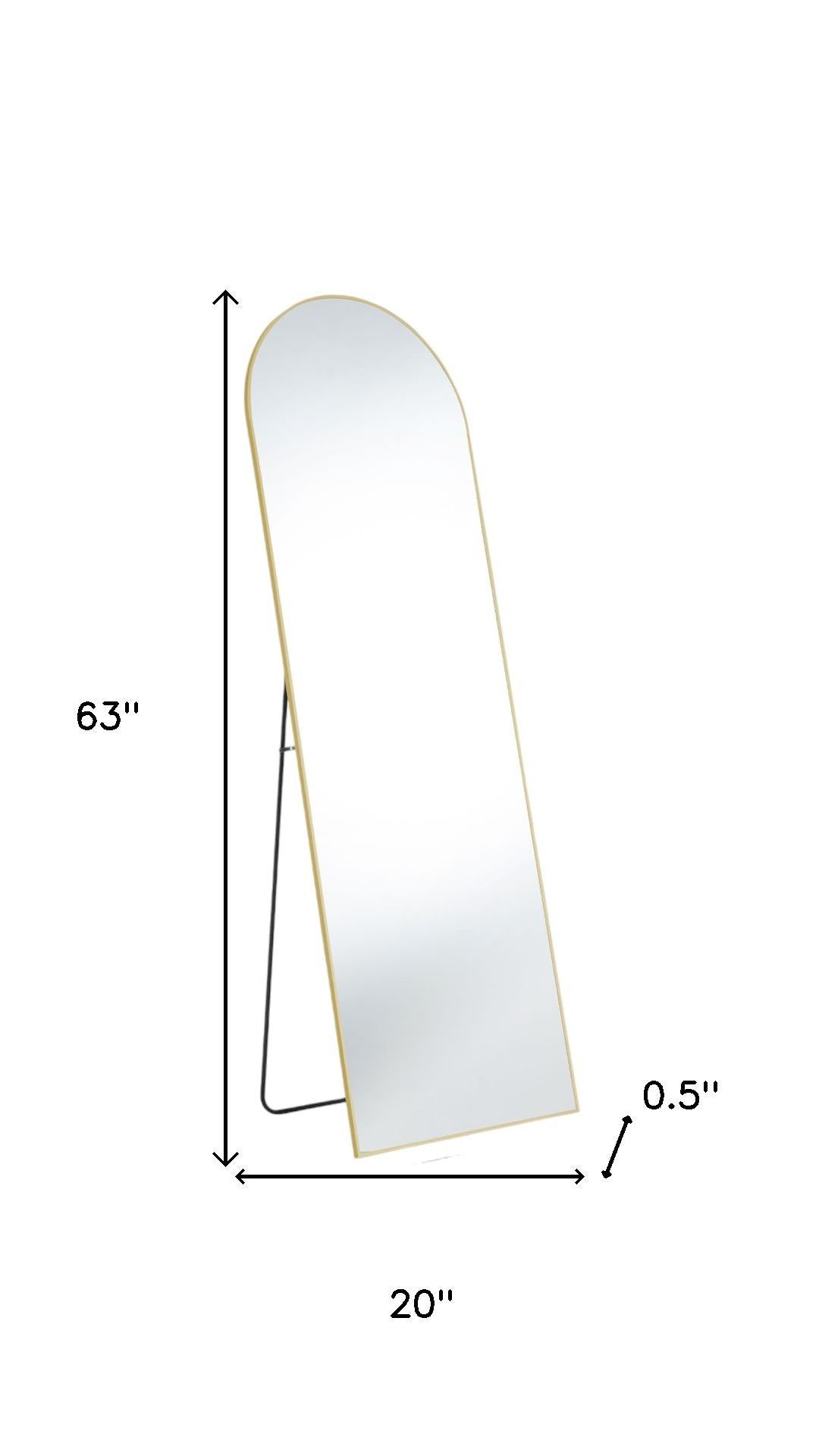 63" Gold Metal Arch Freestanding and Wall Mount Framed Full Length Mirror