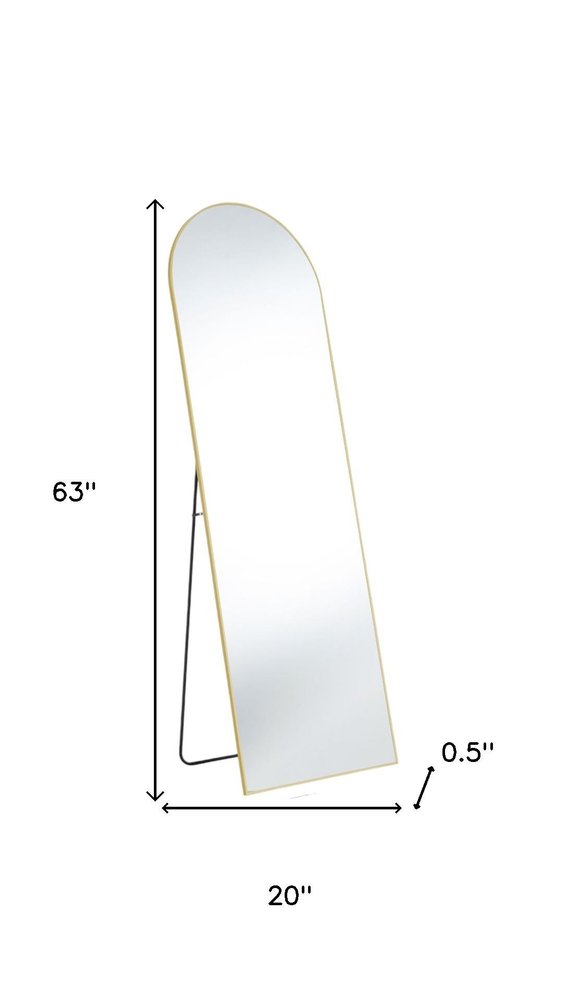 63" Gold Metal Arch Freestanding and Wall Mount Framed Full Length Mirror