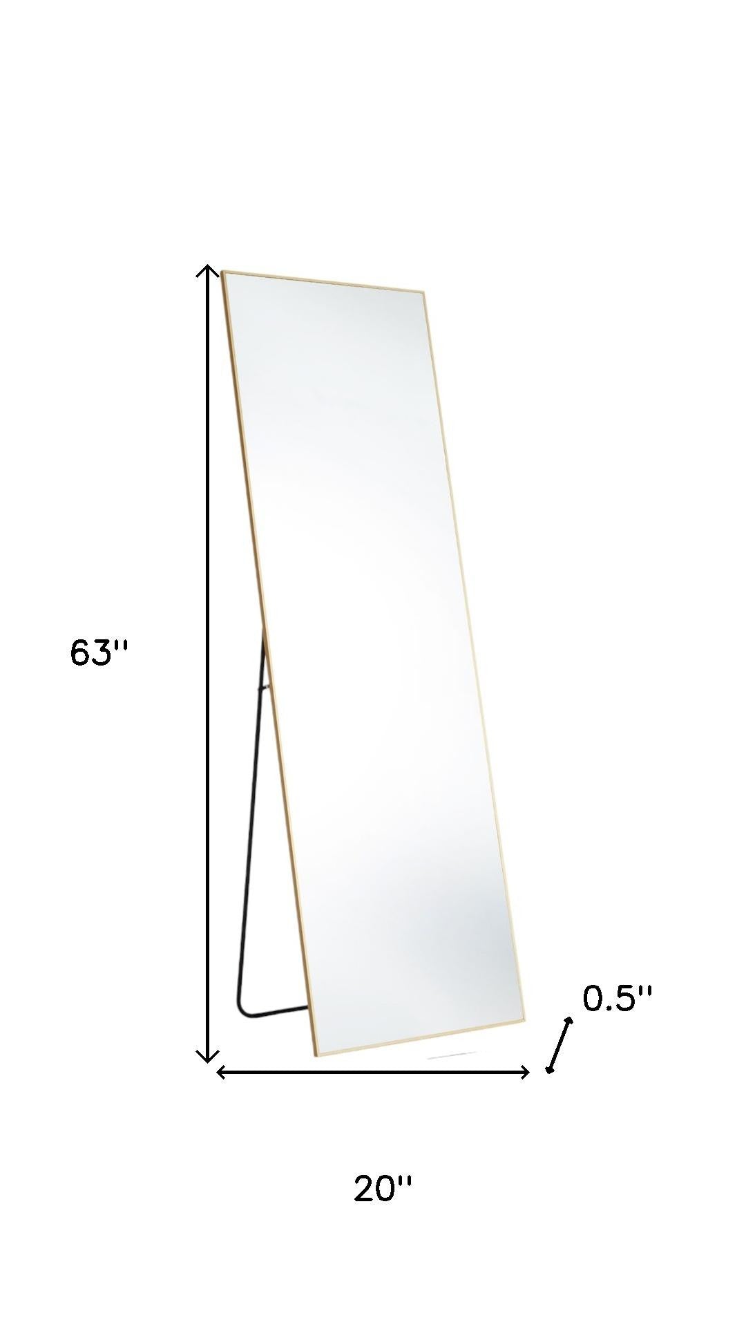 63" Gold Metal Freestanding and Wall Mount Framed Full Length Mirror