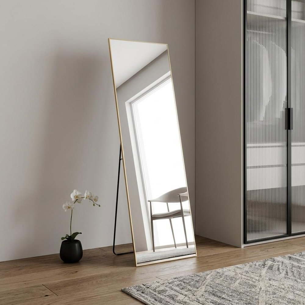 63" Gold Metal Freestanding and Wall Mount Framed Full Length Mirror