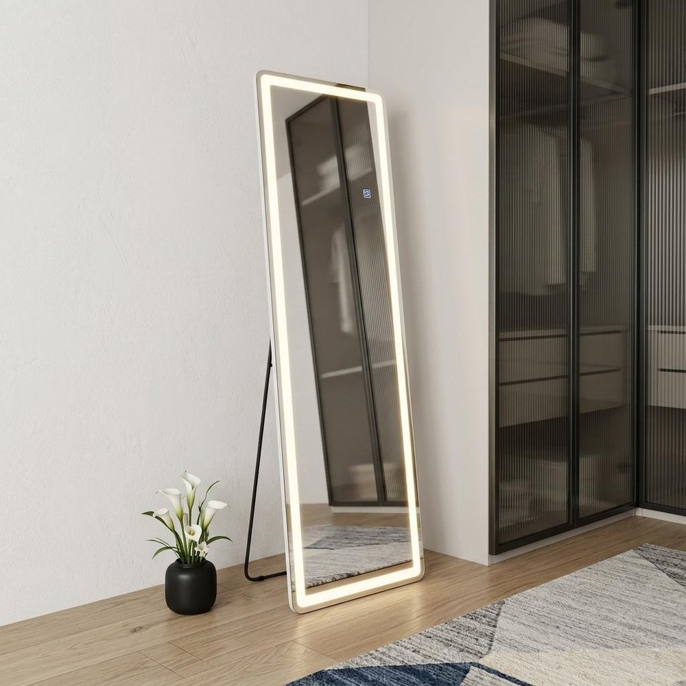 60" Clear Lighted Freestanding and Wall Mount Frameless Full Length Mirror
