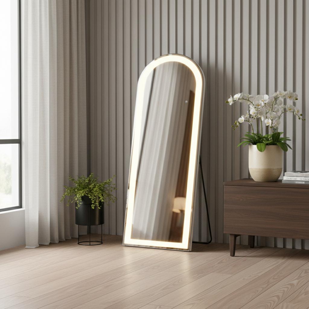 71" Clear Arch Lighted Freestanding and Wall Mount Frameless Full Length Mirror