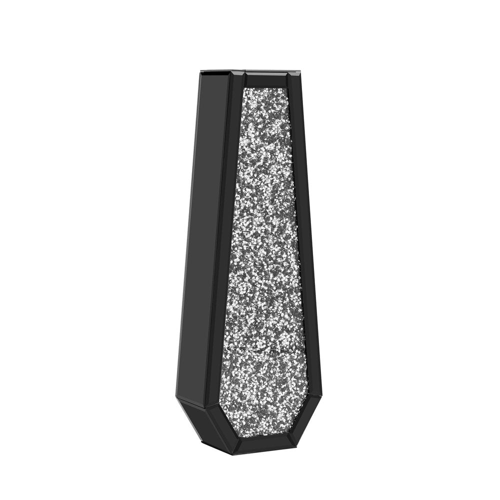 30" Black Mirrored Glass Floor Vase With Faux Crystals