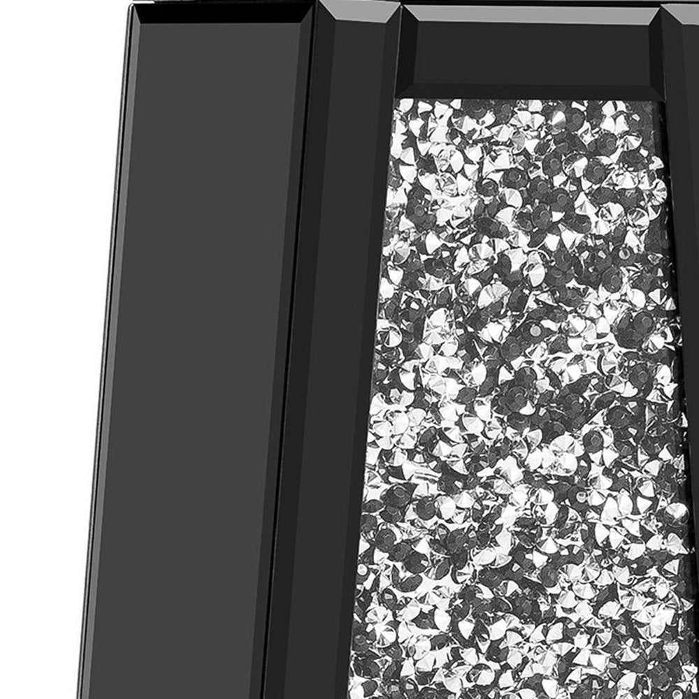 30" Black Mirrored Glass Floor Vase With Faux Crystals