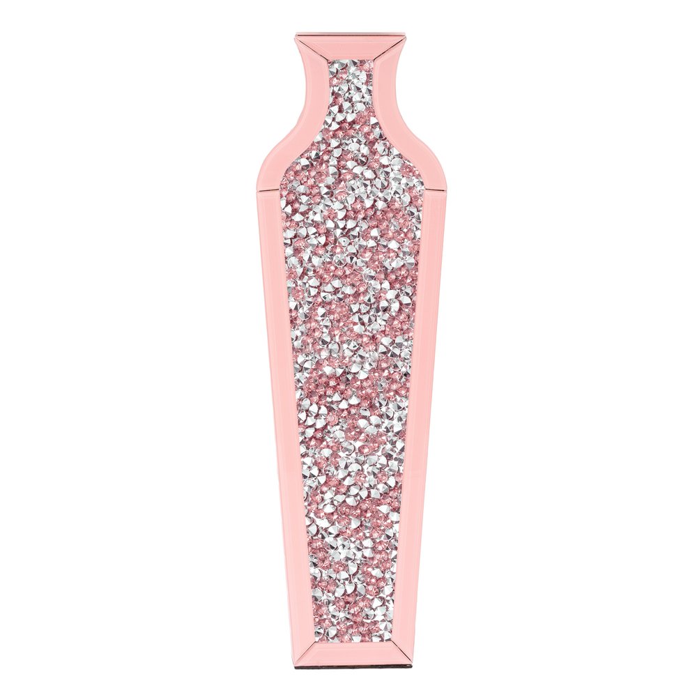 27" Pink Mirrored Glass Floor Vase With Faux Crystals