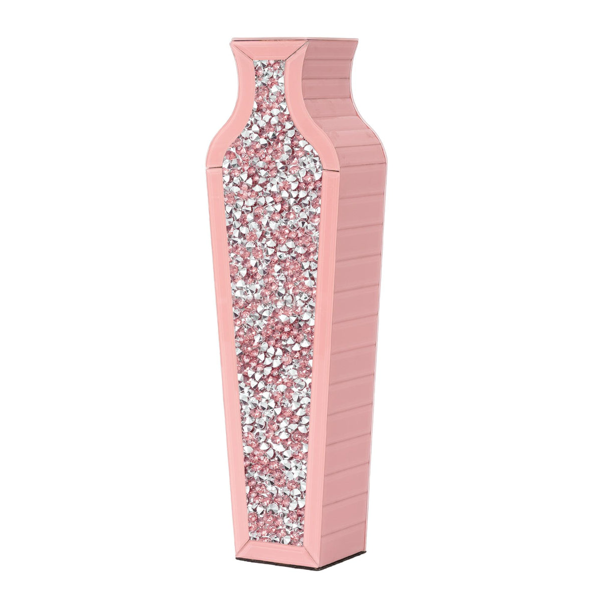 27" Pink Mirrored Glass Floor Vase With Faux Crystals