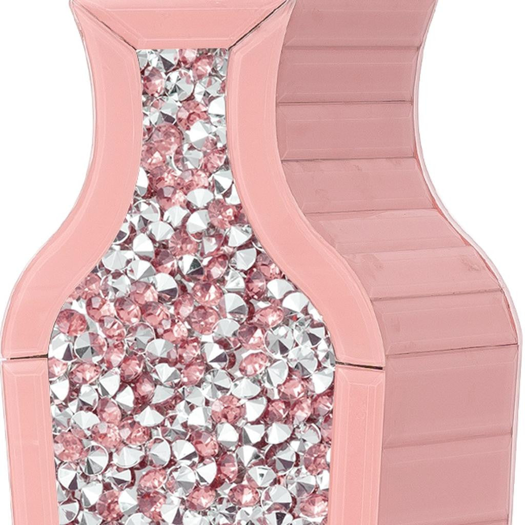 27" Pink Mirrored Glass Floor Vase With Faux Crystals