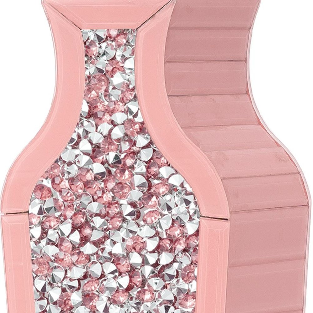 27" Pink Mirrored Glass Floor Vase With Faux Crystals