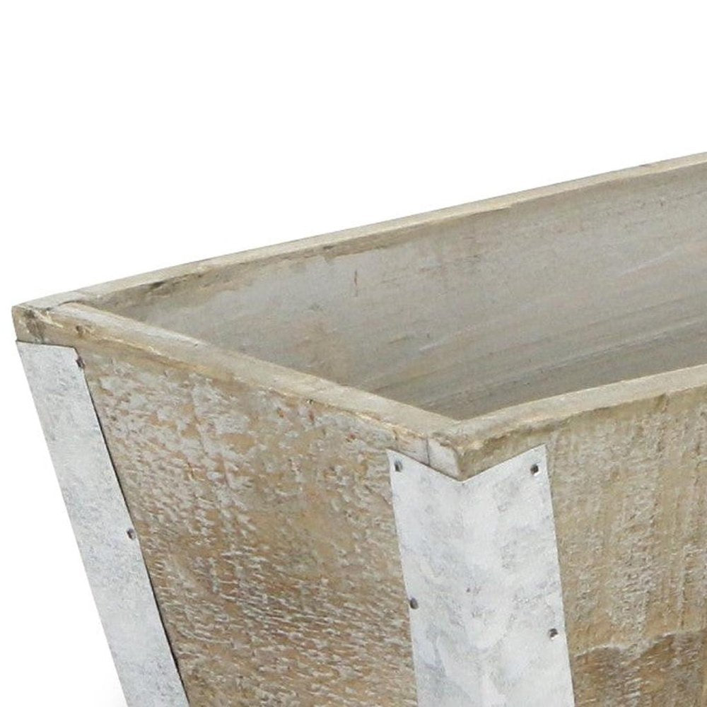 Natural And Silver Metal And Wood 123 Ounce Rectangular Distressed Planter Box