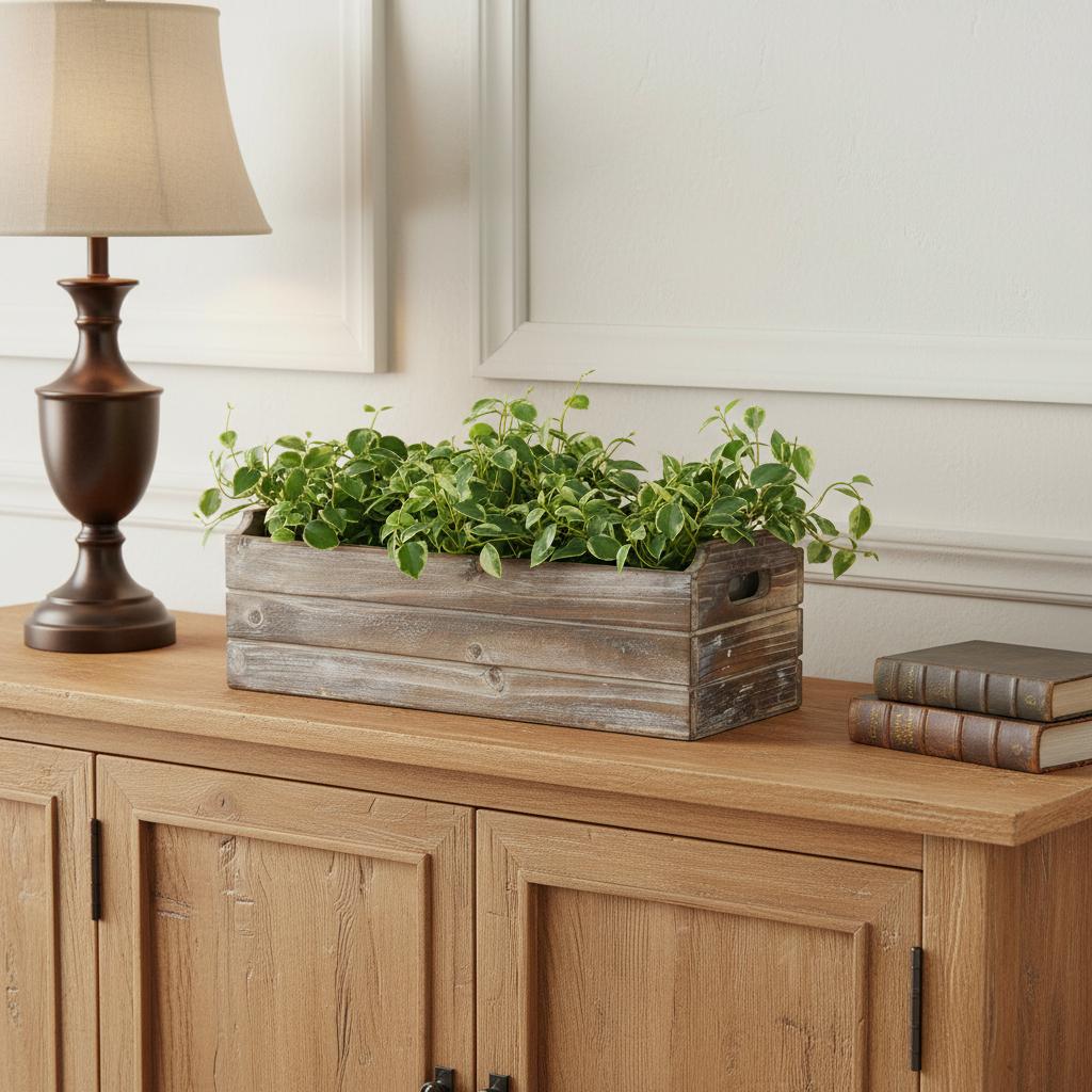 Brown Wood Rectangular Distressed Planter Box