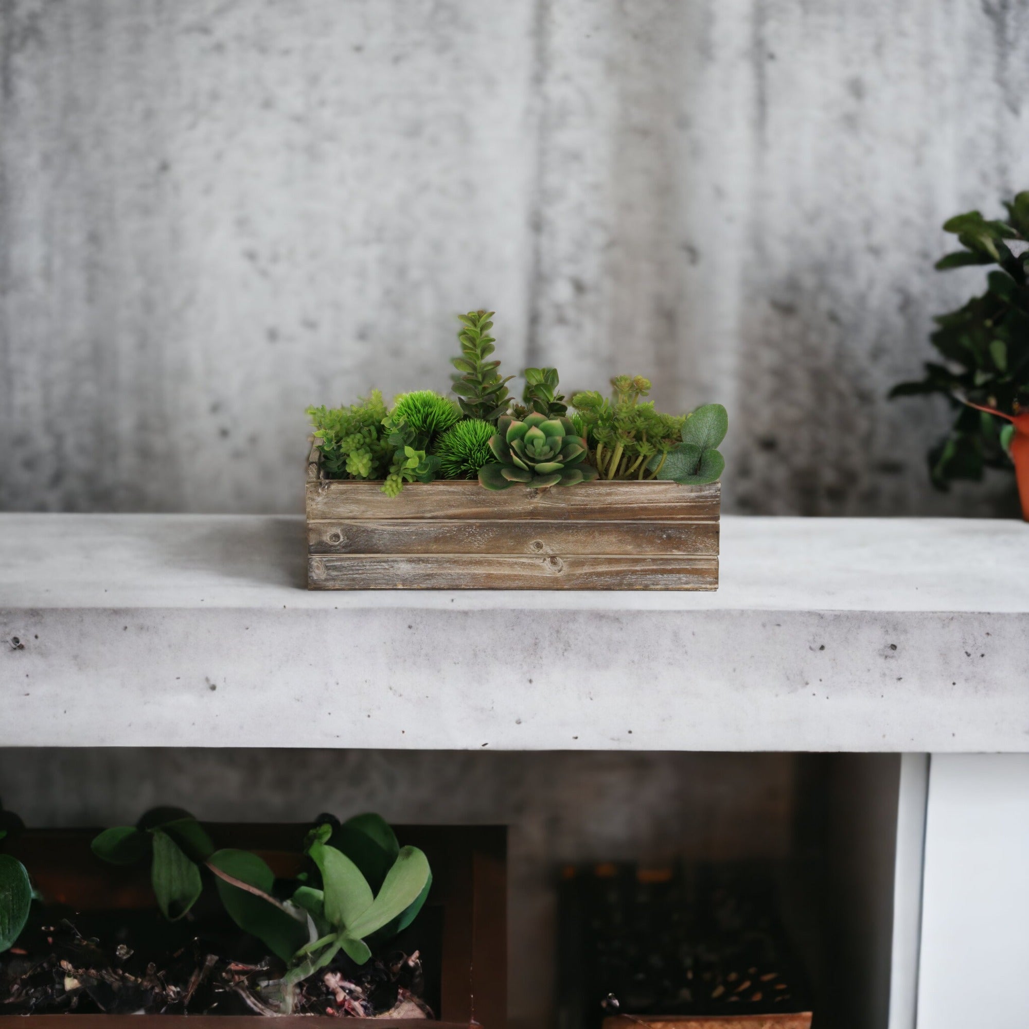 Brown Wood Rectangular Distressed Planter Box