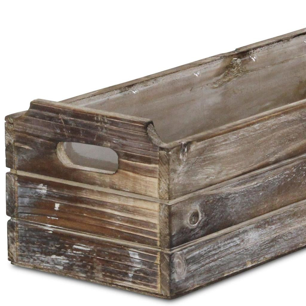 Brown Wood Rectangular Distressed Planter Box