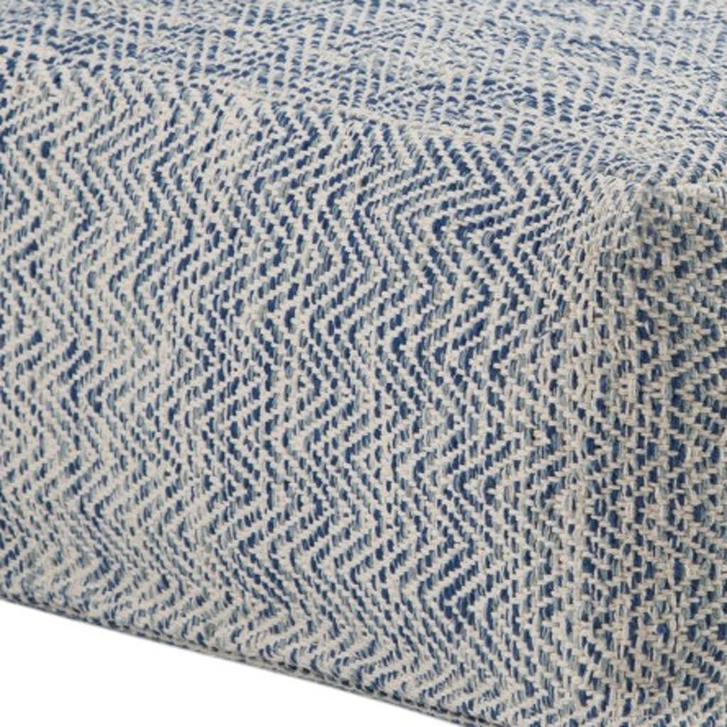 20" Denim Blue and White Cotton Chevron Pouf Ottoman