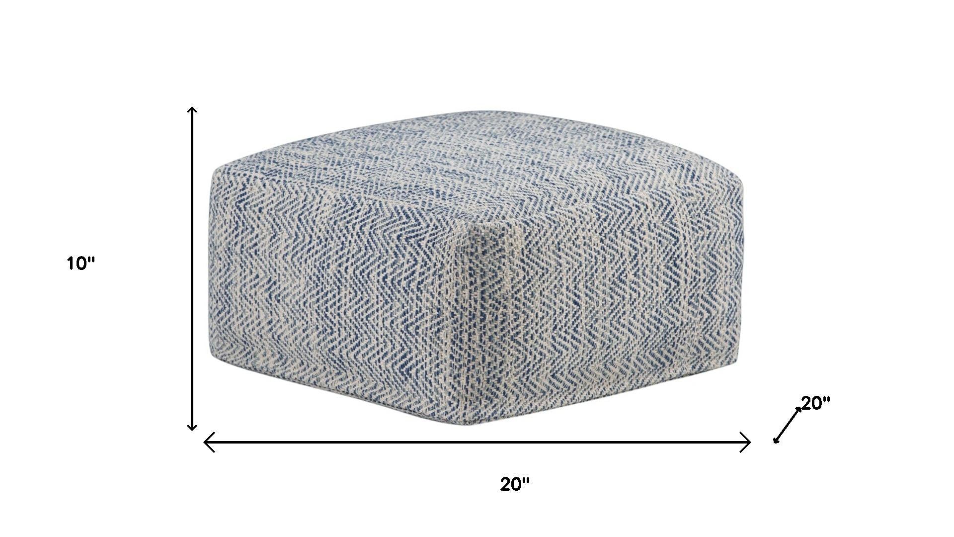 20" Denim Blue and White Cotton Chevron Pouf Ottoman