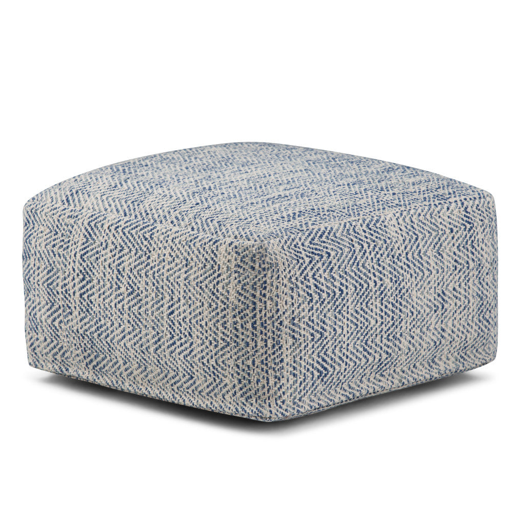 20" Denim Blue and White Cotton Chevron Pouf Ottoman