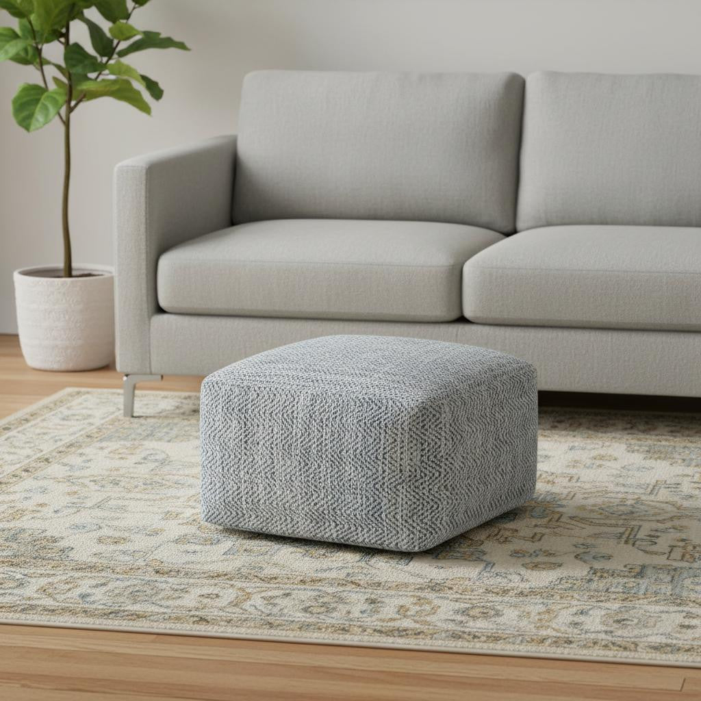 20" Denim Blue and White Cotton Chevron Pouf Ottoman