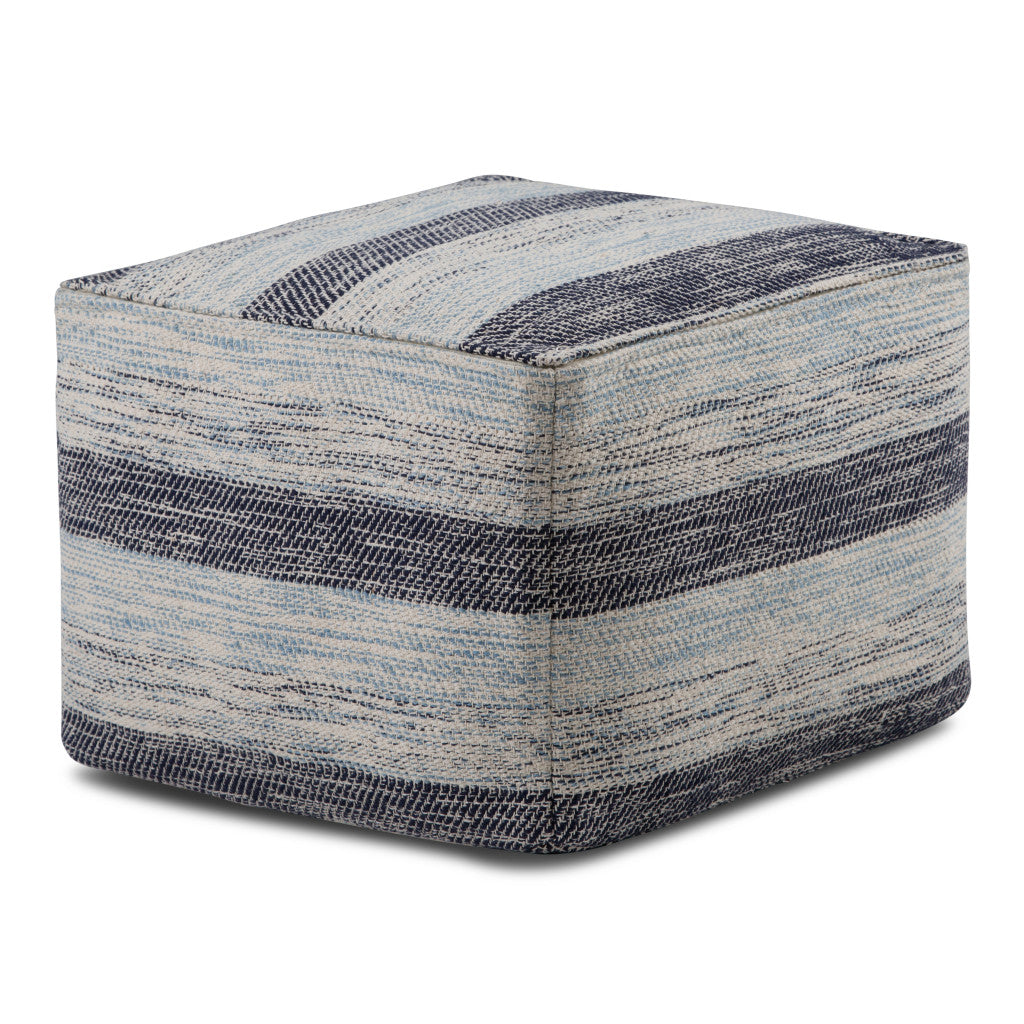 18" Blue Cotton Striped Pouf Ottoman