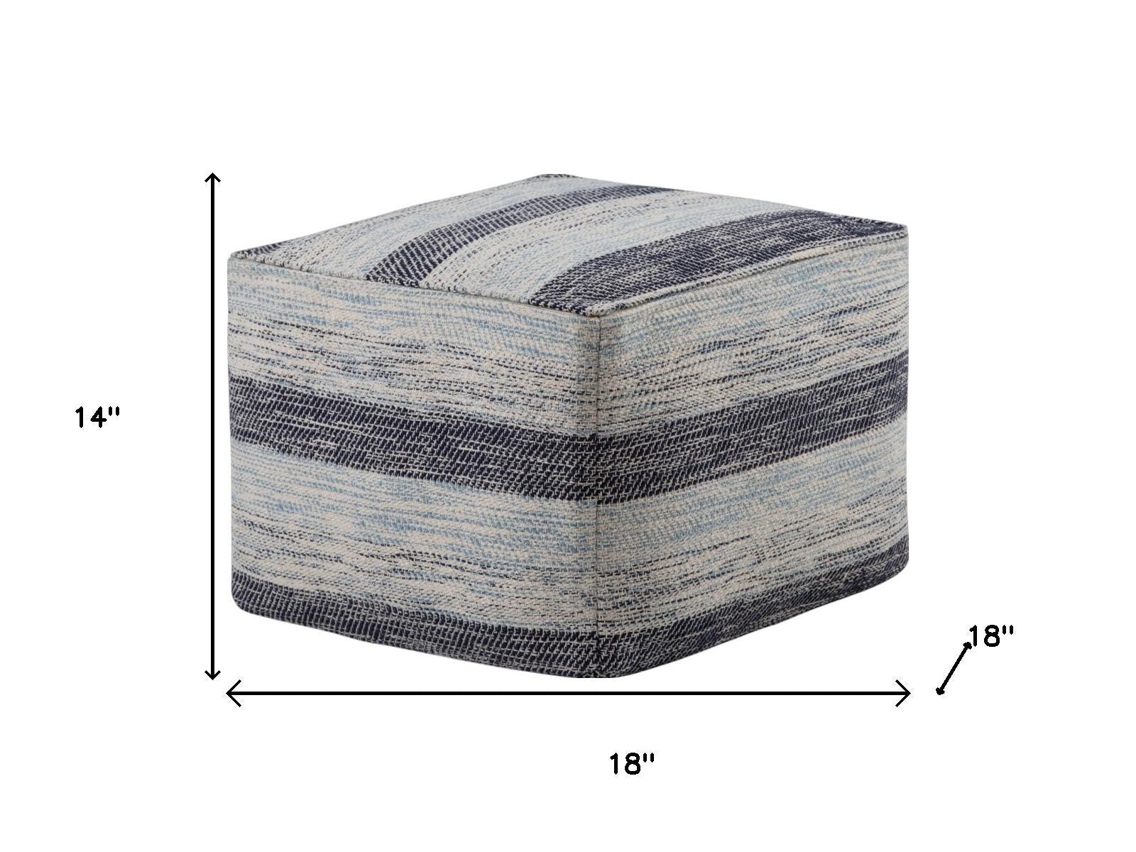 18" Blue Cotton Striped Pouf Ottoman