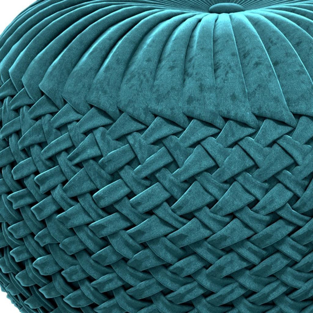 20" Teal Blue Velvet Tufted Round Pouf Ottoman