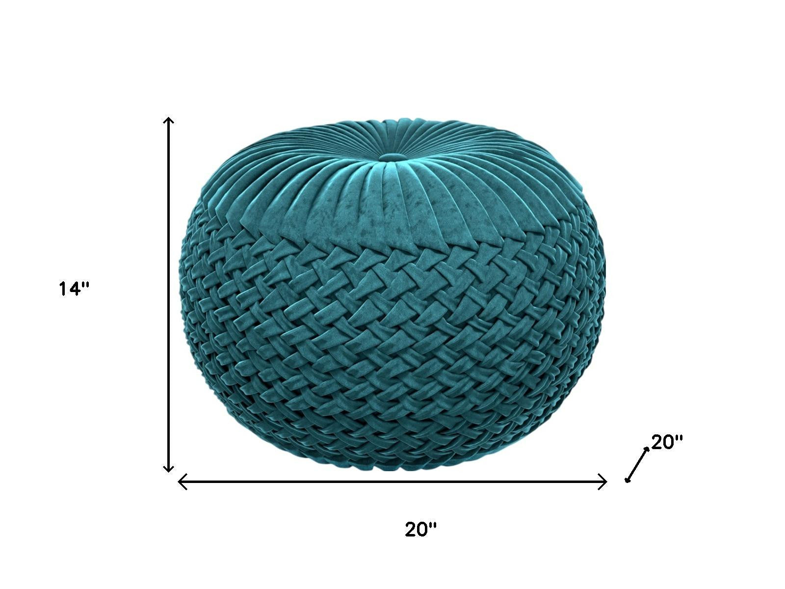 20" Teal Blue Velvet Tufted Round Pouf Ottoman