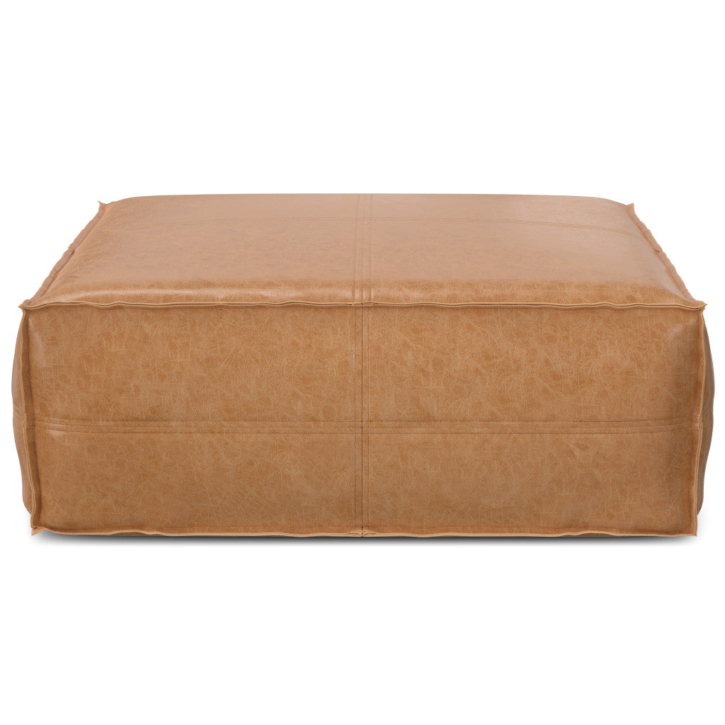 36" Brown Faux Leather Pouf Ottoman