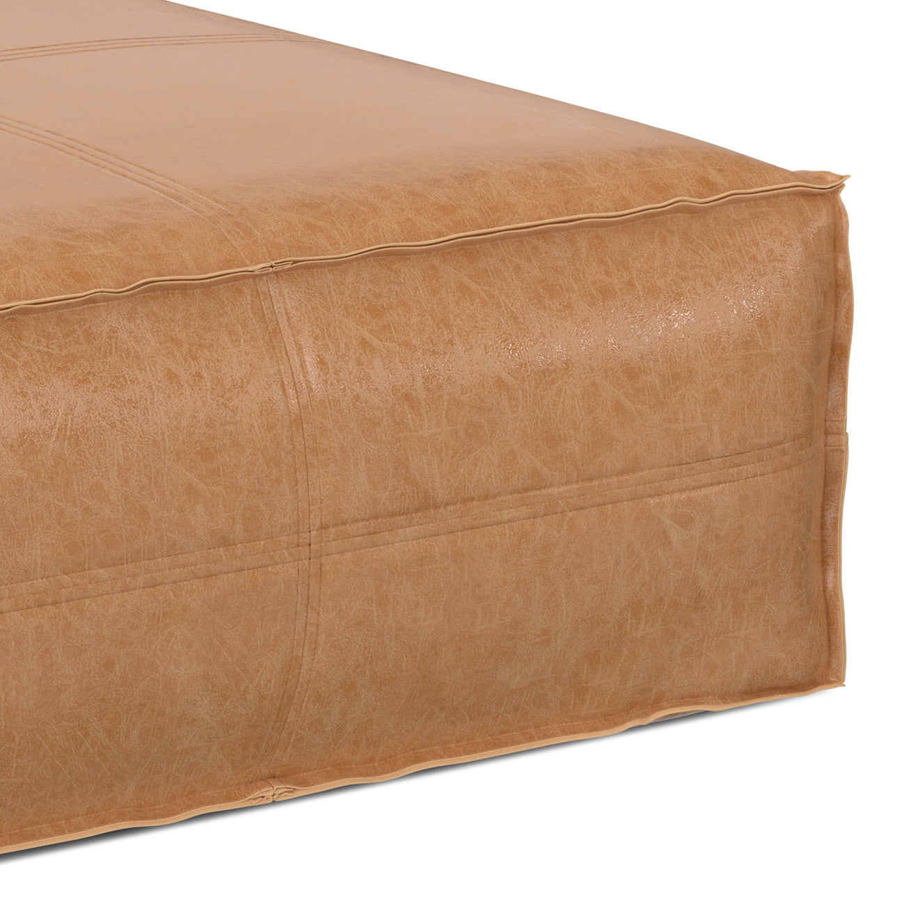 36" Brown Faux Leather Pouf Ottoman