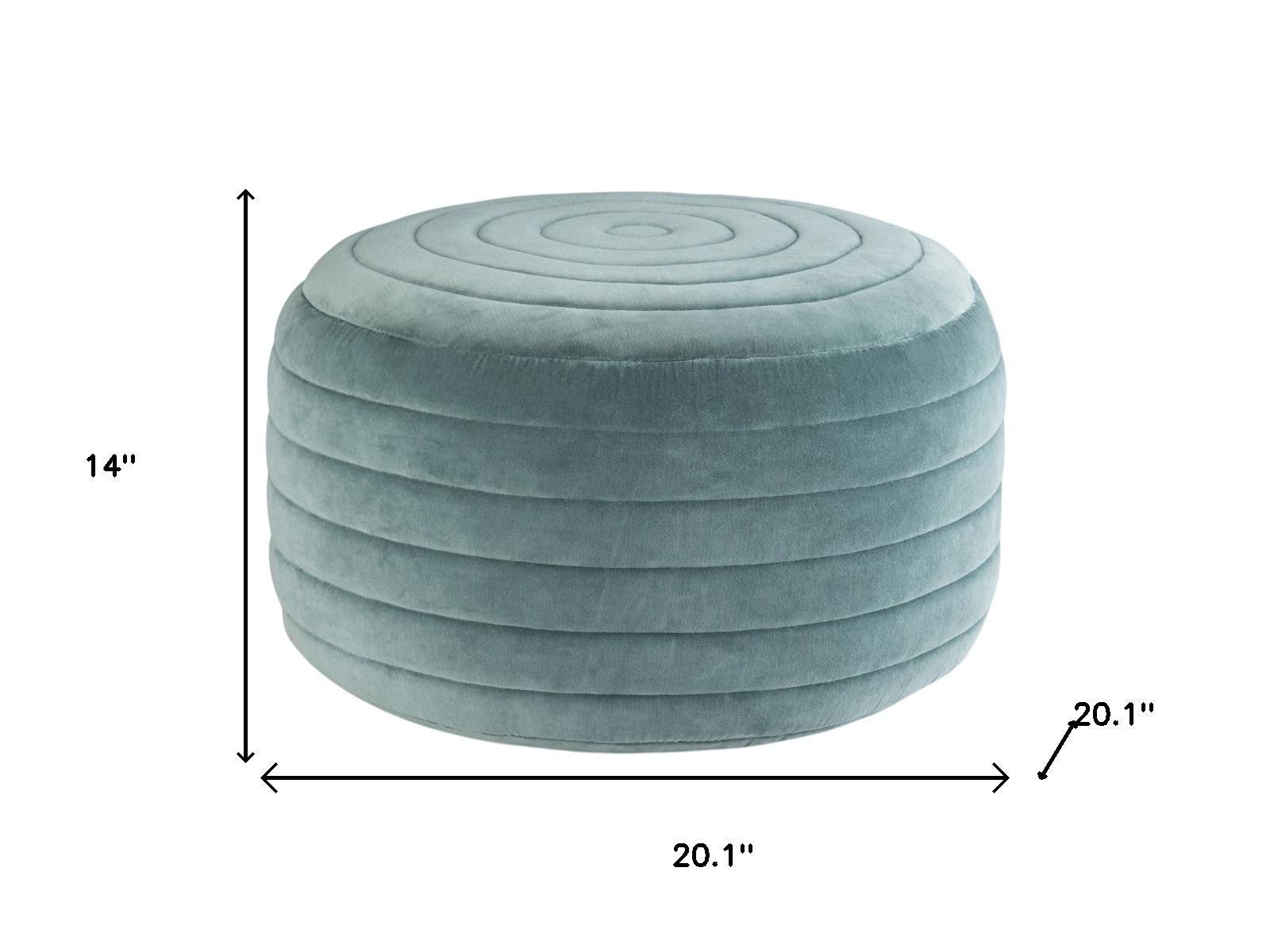 20" Turquoise Velvet Ribbed Round Pouf Ottoman