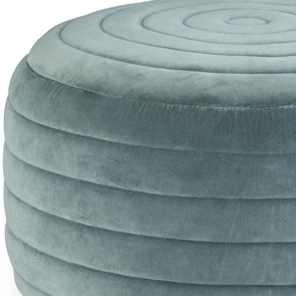 20" Turquoise Velvet Ribbed Round Pouf Ottoman